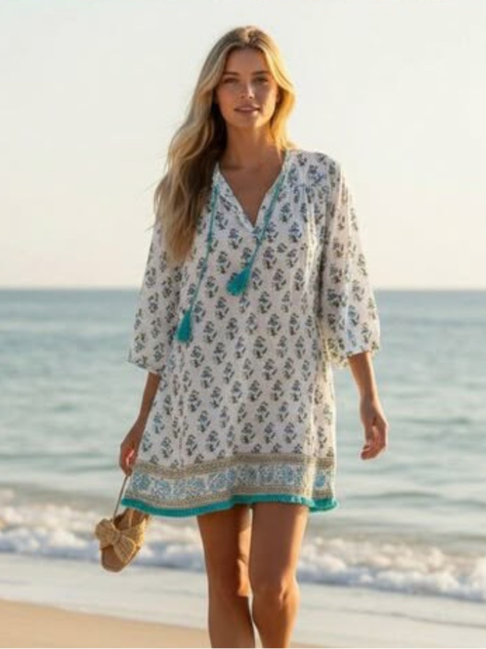 Tuckernuck Bondi Swim Cover Up Hydrangea Fringe Mini Dress